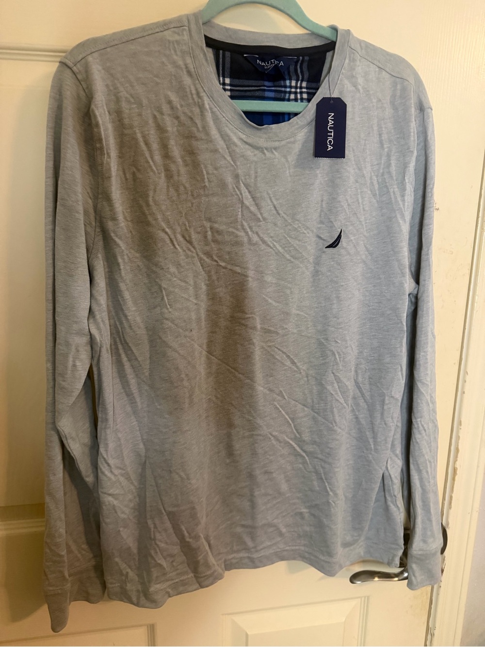 Nautica Light Gray Long-Sleeve Crew Neck Shirt with Sail Logo